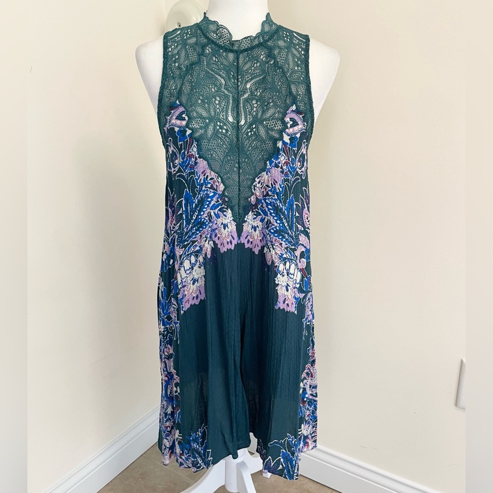 Intimately Free People Marsha Green Floral Lace Slip Dress – Feminine & Flowy! - Picture 4 of 12